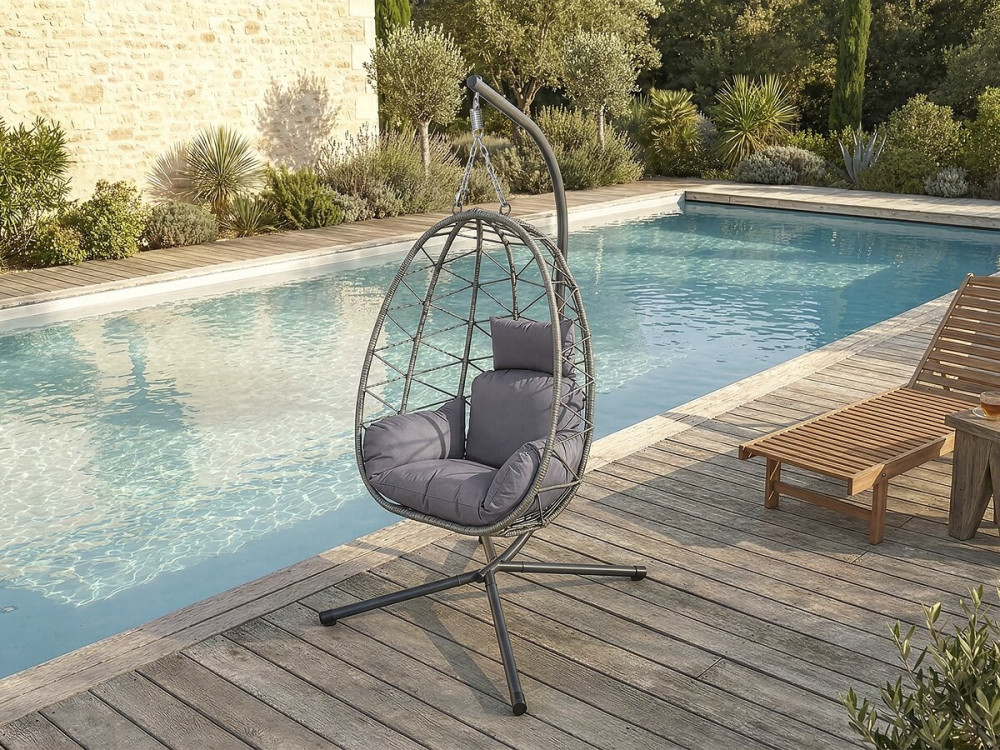 Rattanowy fotel "jajo" Cosi - 99 x 92 x 194 cm - Szary