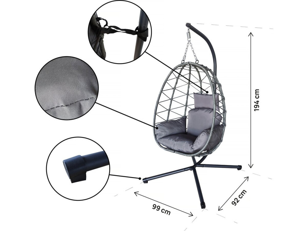 Rattanowy fotel "jajo" Cosi - 99 x 92 x 194 cm - Szary