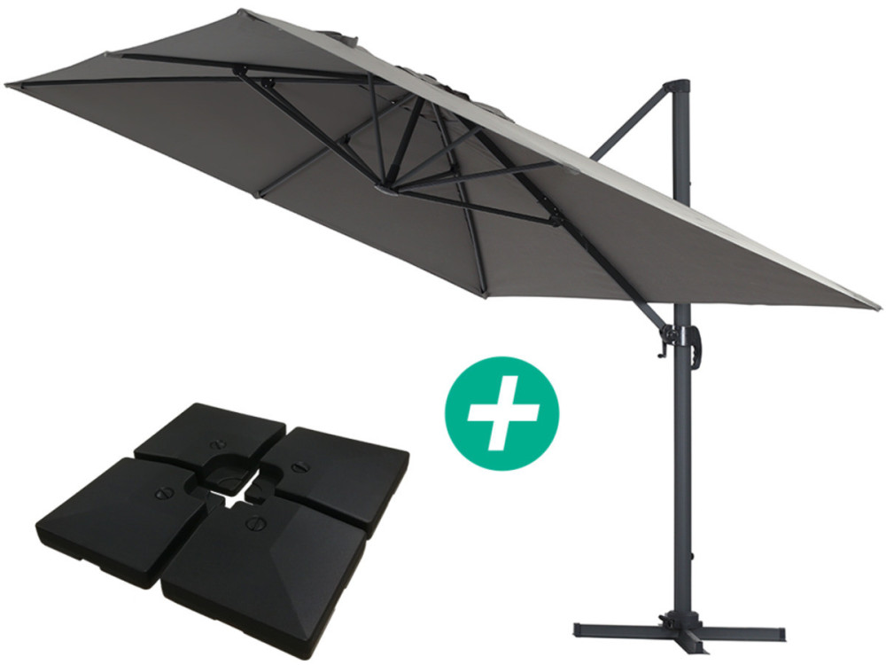 Parasol ogrodowy "Sun 4" - Prostokątny - 3 x 4 m - Szary - Obciążniki w zestawie