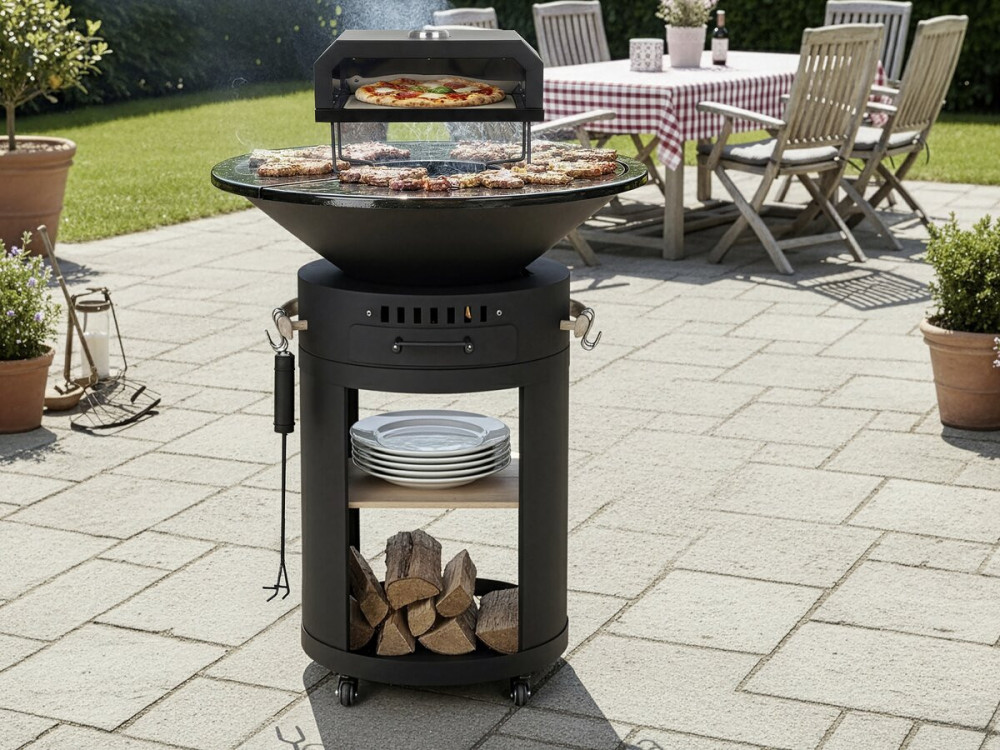 Grill plancha z piecem do pizzy "César premium" - Ø 81 cm - Czarny