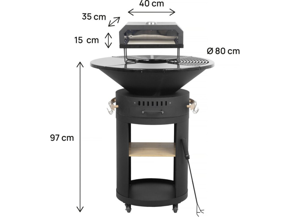 Grill plancha z piecem do pizzy "César premium" - Ø 81 cm - Czarny