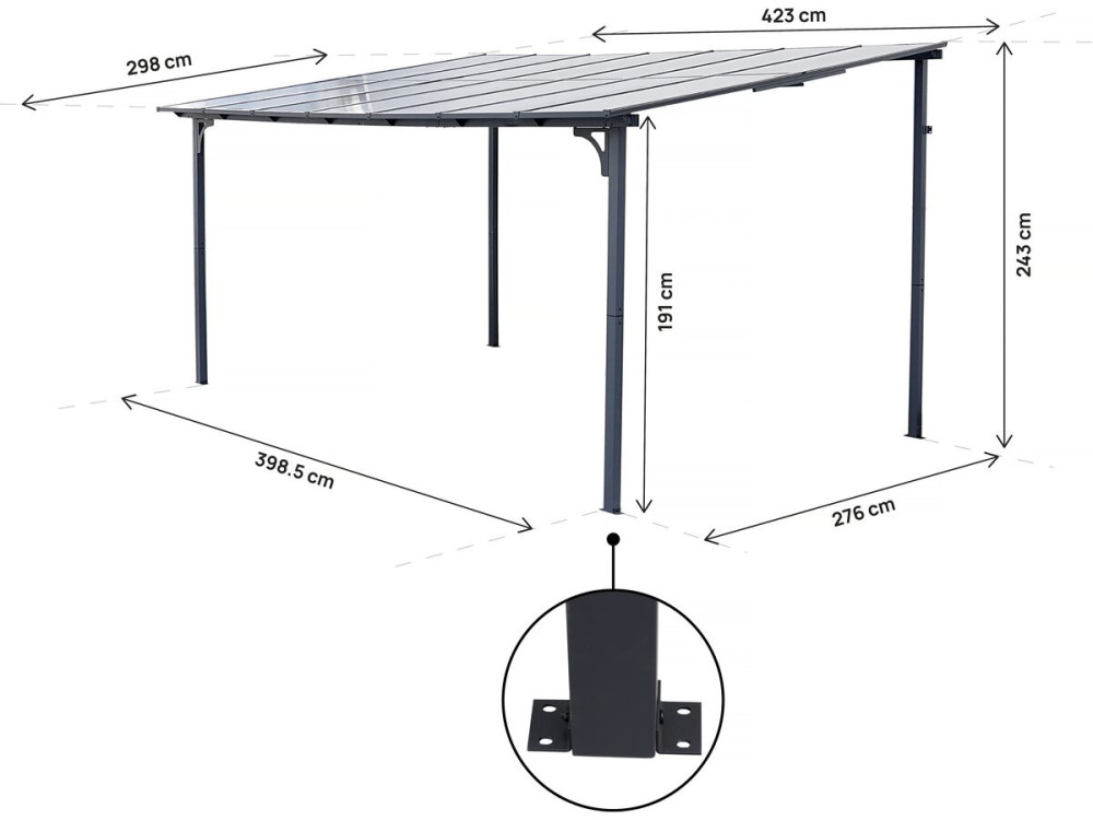 Pergola przysufitowa "Marvin" - 4 x 3 m - 423 x 298 x 243 cm - Ciemnoszara