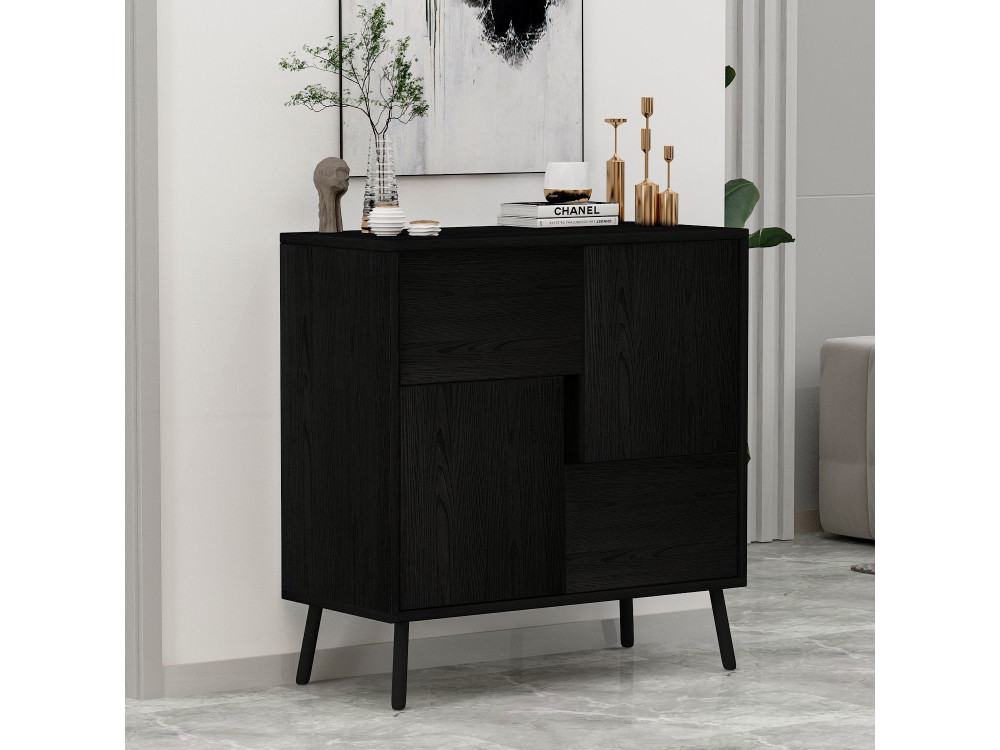 Drewniana szafka wielofunkcyjna "Darien" - 76,5 x 35 x 79,5 cm - Czarne drewno