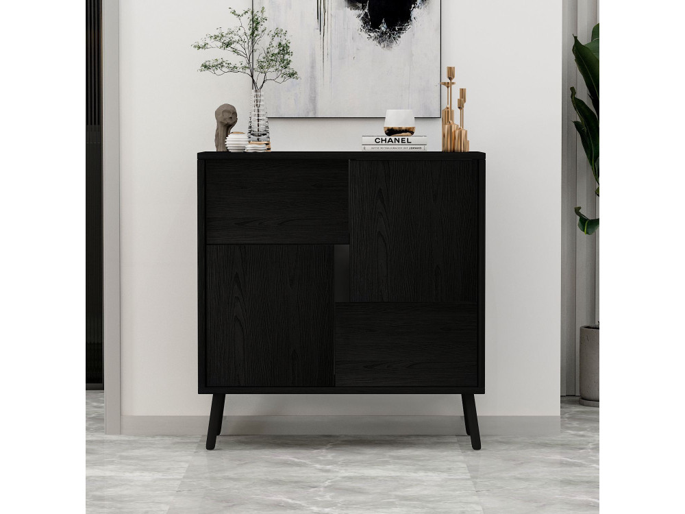 Drewniana szafka wielofunkcyjna "Darien" - 76,5 x 35 x 79,5 cm - Czarne drewno