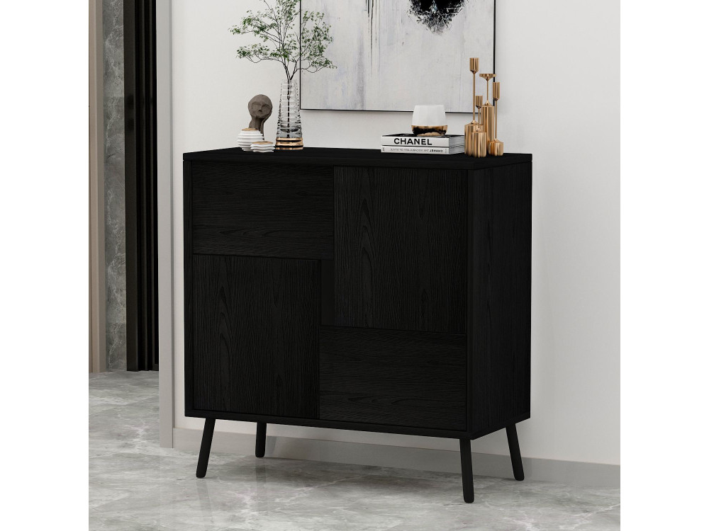 Drewniana szafka wielofunkcyjna "Darien" - 76,5 x 35 x 79,5 cm - Czarne drewno