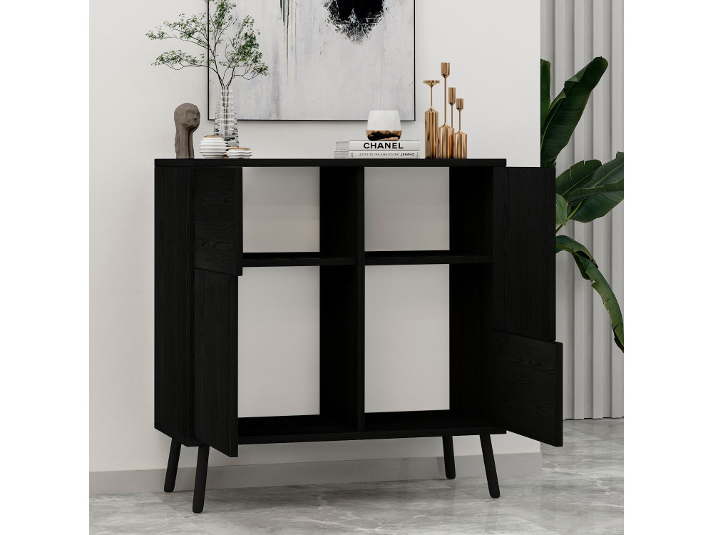 Drewniana szafka wielofunkcyjna "Darien" - 76,5 x 35 x 79,5 cm - Czarne drewno