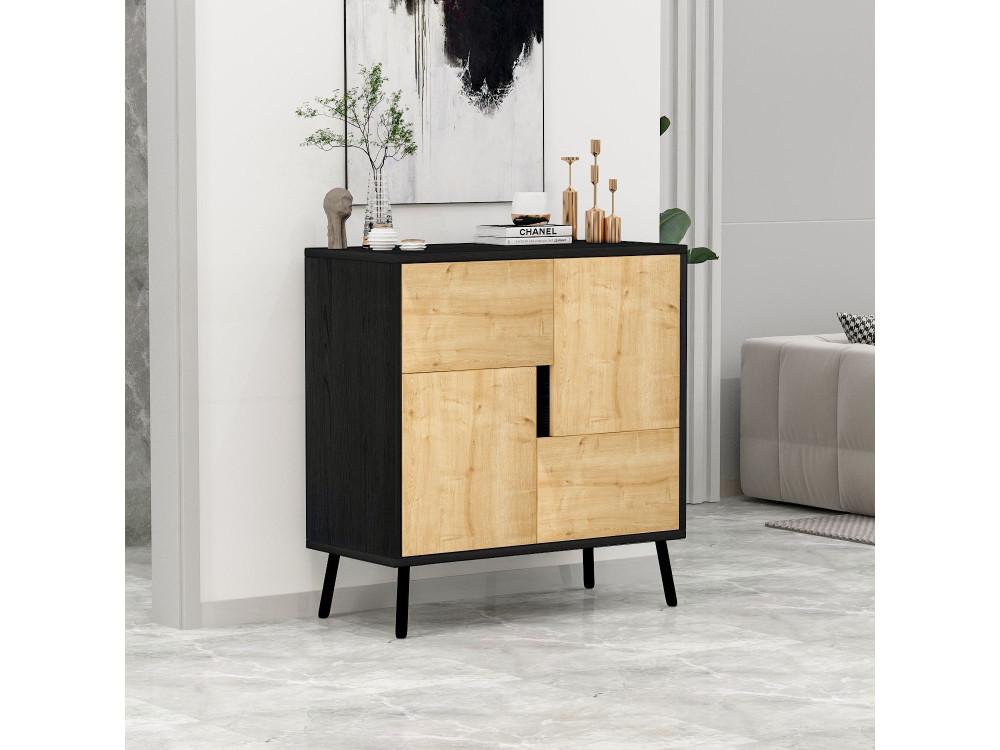 Drewniana szafka wielofunkcyjna "Darien" - 76,5 x 35 x 79,5 cm - Czarne drewno