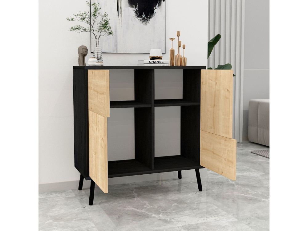 Drewniana szafka wielofunkcyjna "Darien" - 76,5 x 35 x 79,5 cm - Czarne drewno