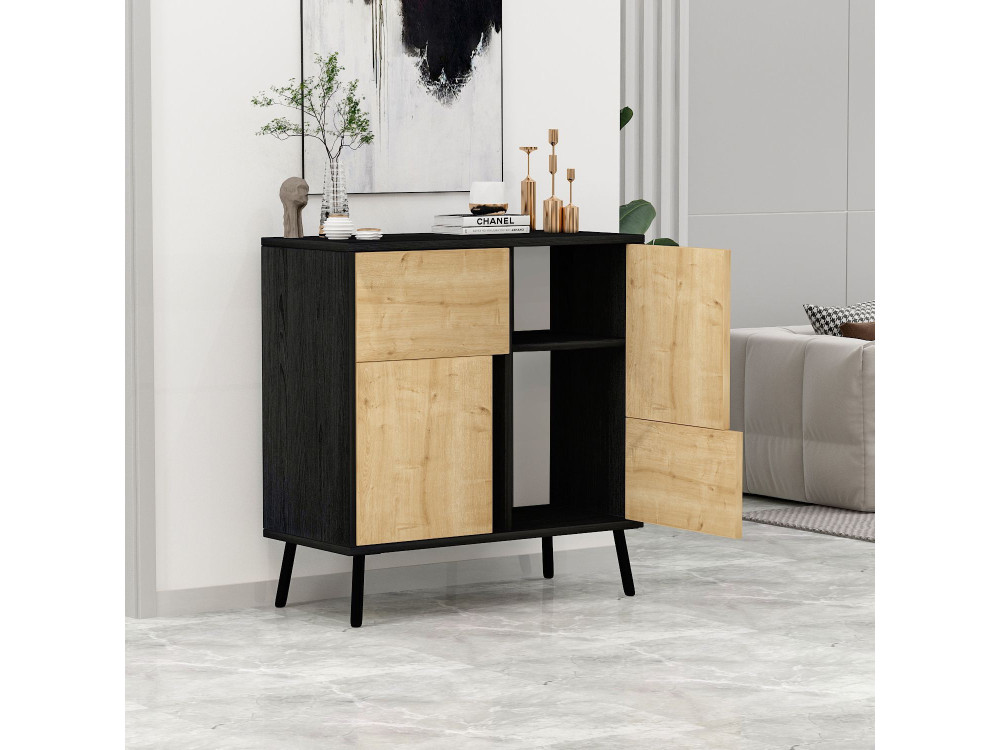 Drewniana szafka wielofunkcyjna "Darien" - 76,5 x 35 x 79,5 cm - Czarne drewno