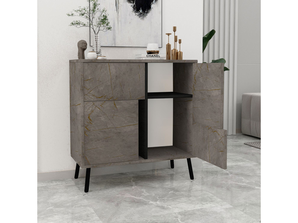 Drewniana szafka wielofunkcyjna "Darien" - 76,5 x 35 x 79,5 cm - Marmur