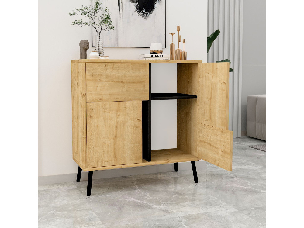 Drewniany kredens "Darien" - 76 x 35 x 79 cm - Beżowy