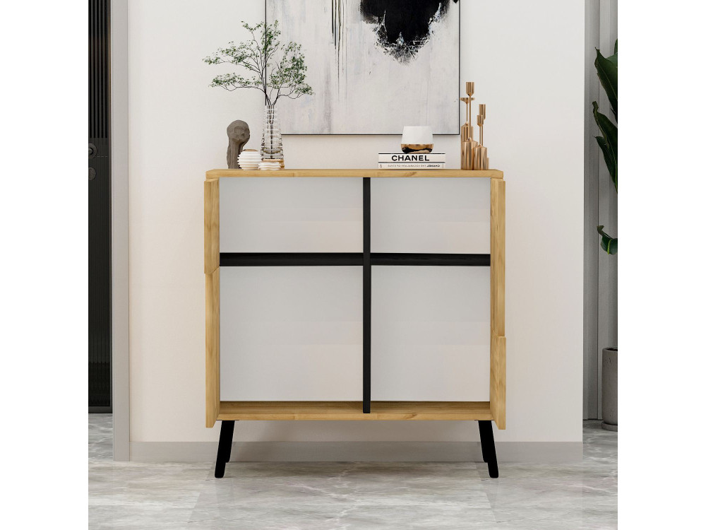 Drewniany kredens "Darien" - 76 x 35 x 79 cm - Beżowy