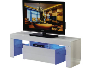 Mebel pod telewizor "Borda" z podświetleniem LED - 130 x 34 x 45 cm - Biała lakierowana
