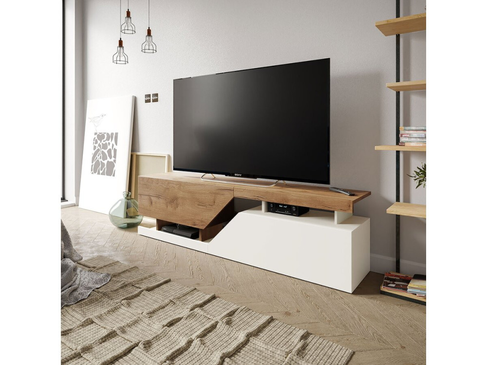 Szafka RTV „Ceelias” - 160 x 35 x 46 cm - Bialy/Ciemnobrazowy