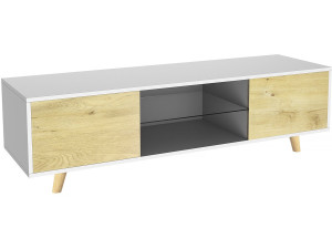 Podstawa pod telewizor LED "Inna" - 140 x 42 x 45 cm - Biały/Dąb
