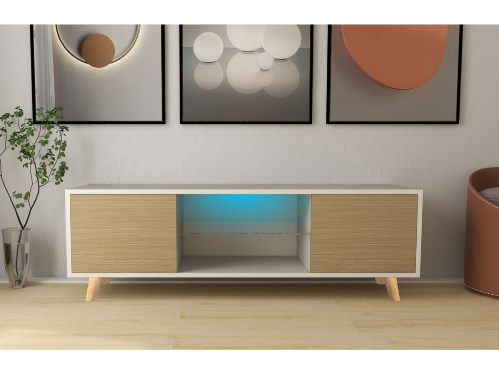 Podstawa pod telewizor LED "Inna" - 140 x 42 x 45 cm - Biały/Dąb
