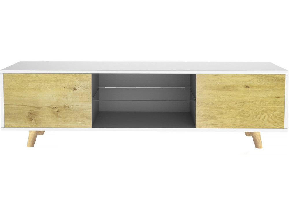 Podstawa pod telewizor LED "Inna" - 140 x 42 x 45 cm - Biały/Dąb