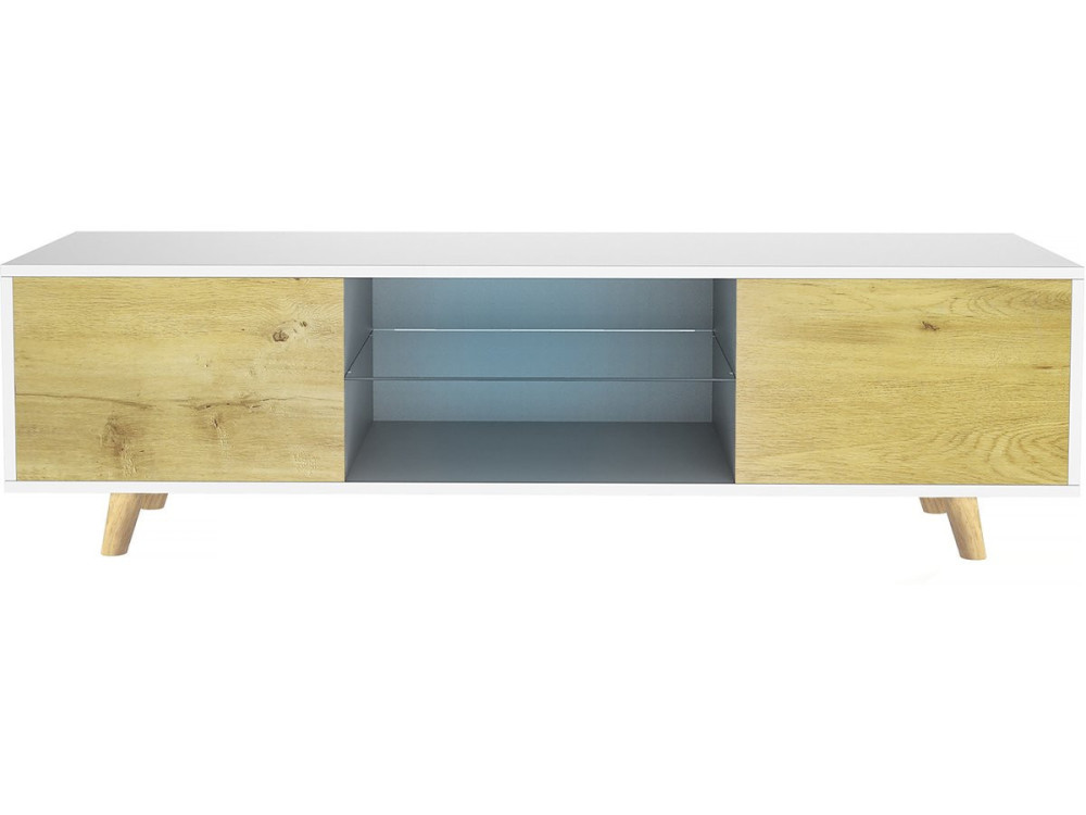 Podstawa pod telewizor LED "Inna" - 140 x 42 x 45 cm - Biały/Dąb