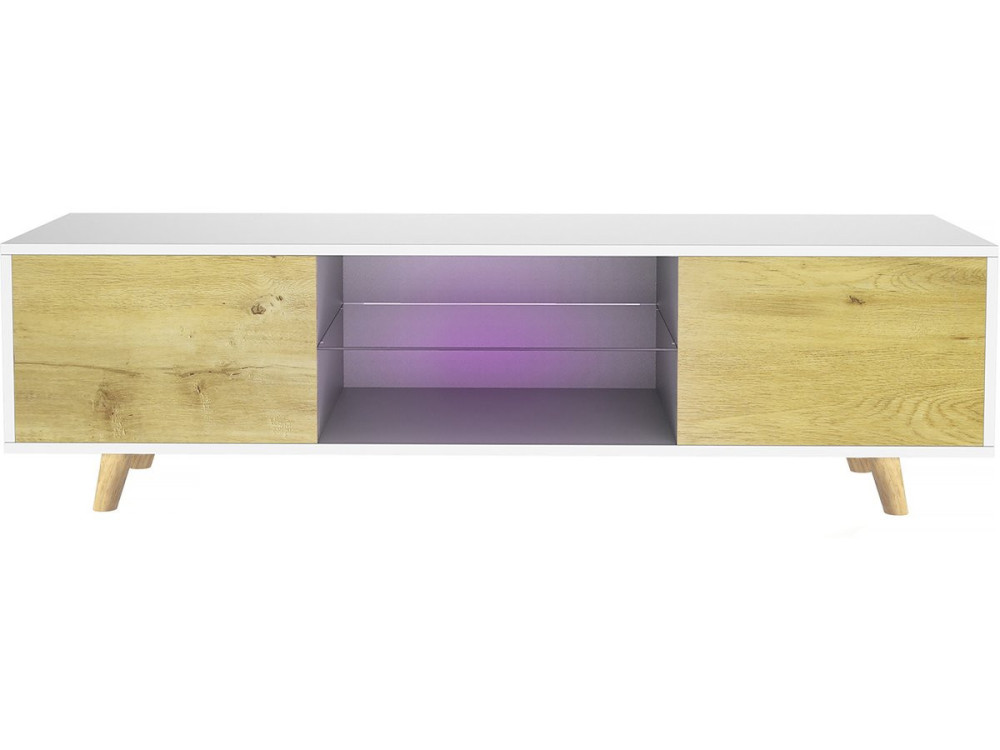 Podstawa pod telewizor LED "Inna" - 140 x 42 x 45 cm - Biały/Dąb