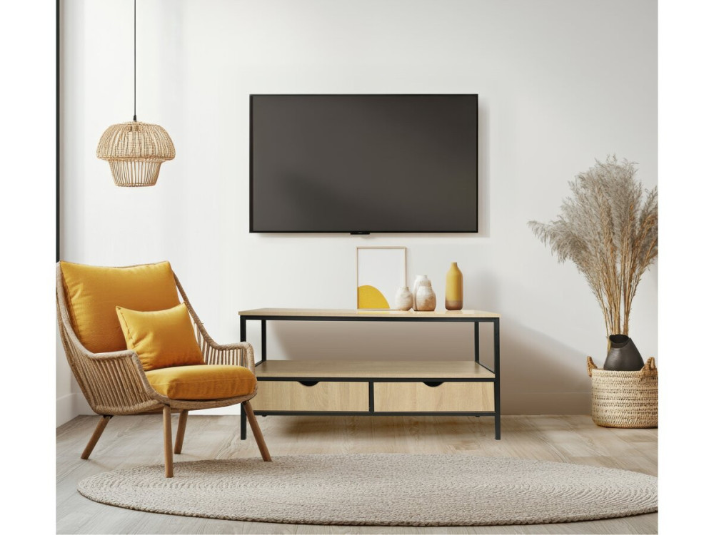 Szafka RTV w stylu industrialnym z szufladą "Detroit" - 113 x 40 x 55 cm - beżowa