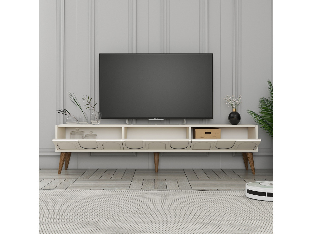 Drewniana podstawa pod telewizor "Lyon" - 180 x 35 x 44 cm - CrèmeNoix