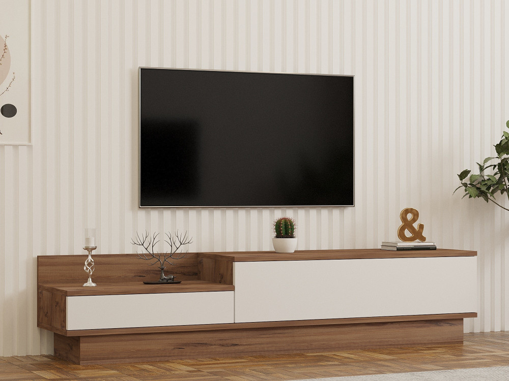 Drewniana podstawa pod telewizor "Barko" - 160 x 35 x 35 cm - sosna atlantycka-biała