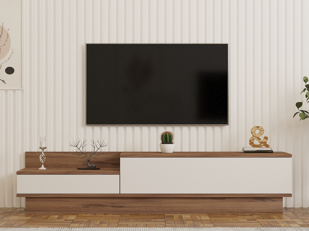 Drewniana podstawa pod telewizor "Barko" - 160 x 35 x 35 cm - sosna atlantycka-biała