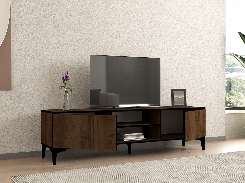 Drewniana podstawa pod telewizor "Erem" - 180 x 40 x 45 cm - orzech czarny