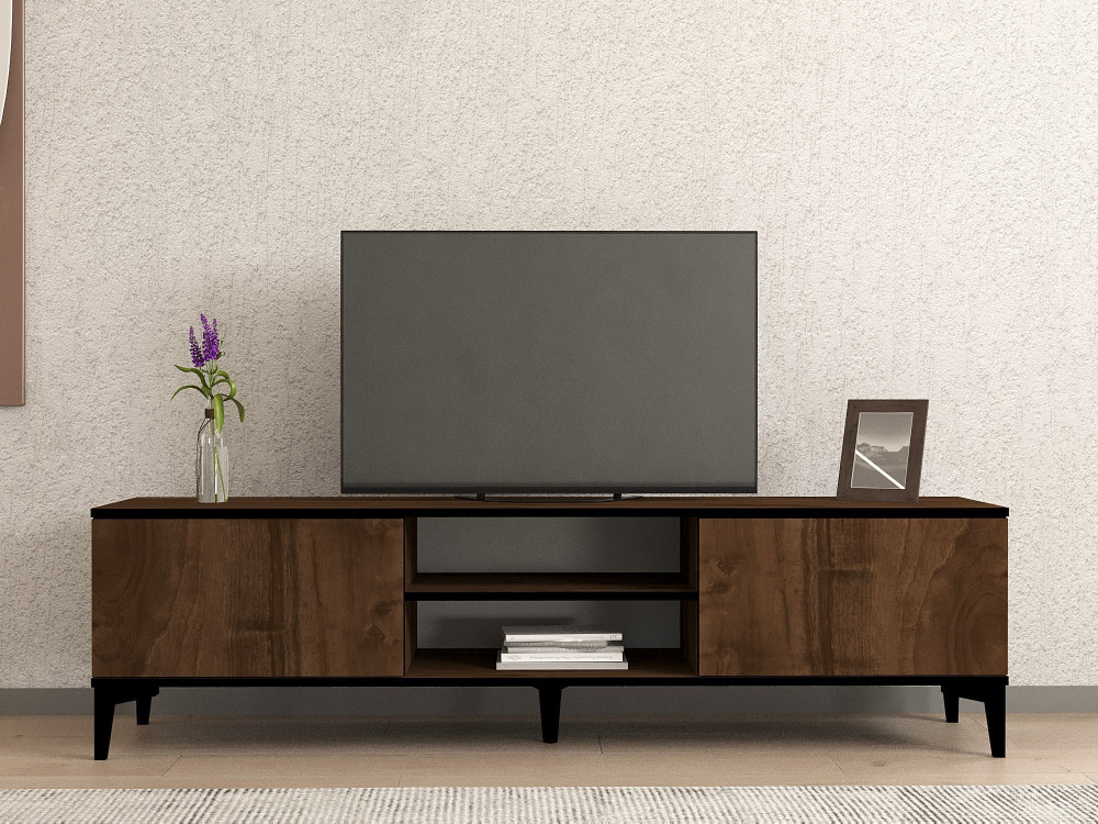 Drewniana podstawa pod telewizor "Erem" - 180 x 40 x 45 cm - orzech czarny