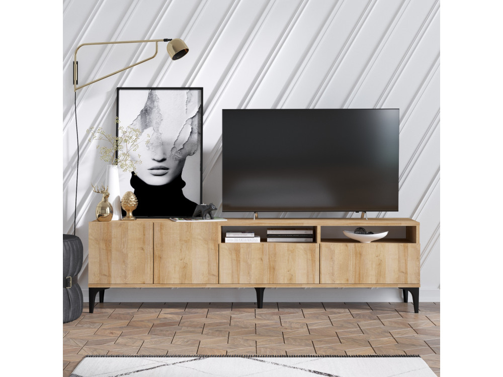 Drewniany stojak TV "Ross" - 180 x 35 x 52 cm - Dąb