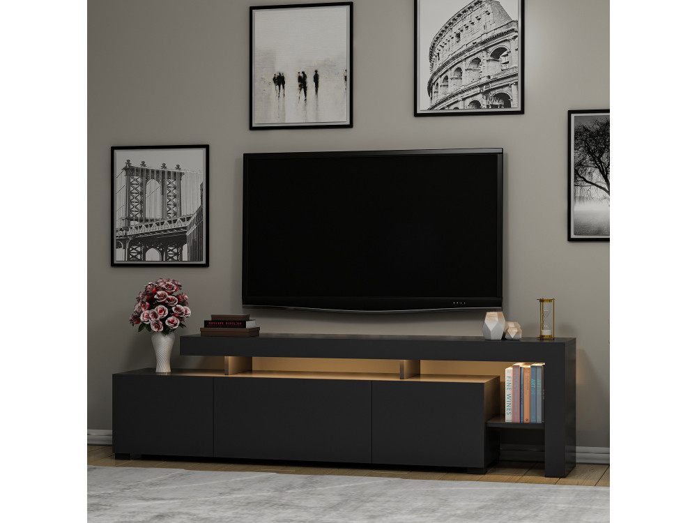 Drewniana podstawa pod telewizor "Beliz" - 192 x 37 x 53 cm - Antracyt