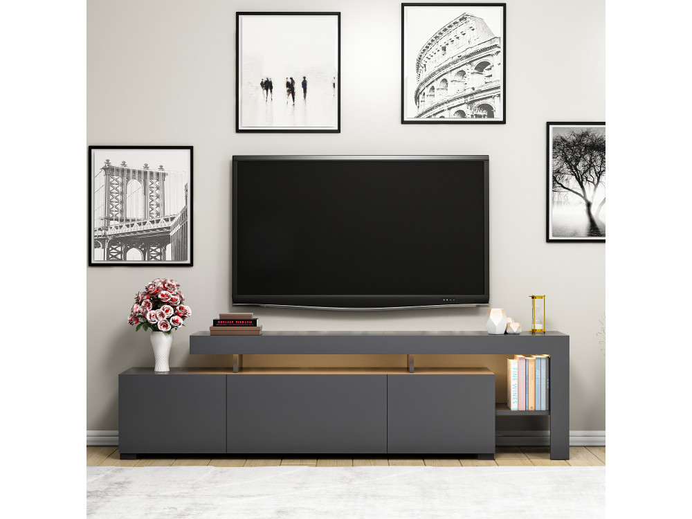 Drewniana podstawa pod telewizor "Beliz" - 192 x 37 x 53 cm - Antracyt