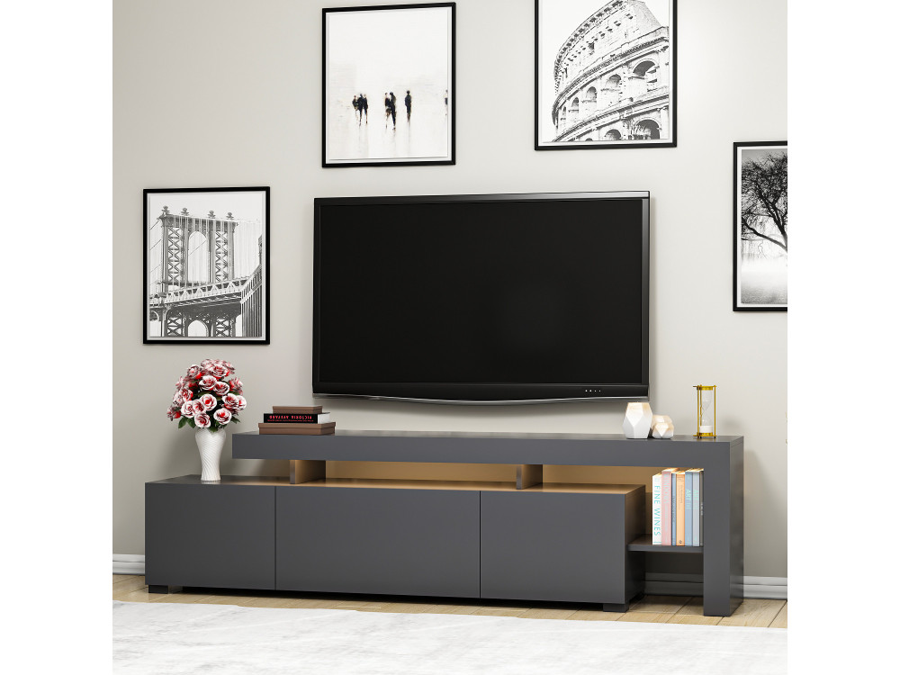 Drewniana podstawa pod telewizor "Beliz" - 192 x 37 x 53 cm - Antracyt