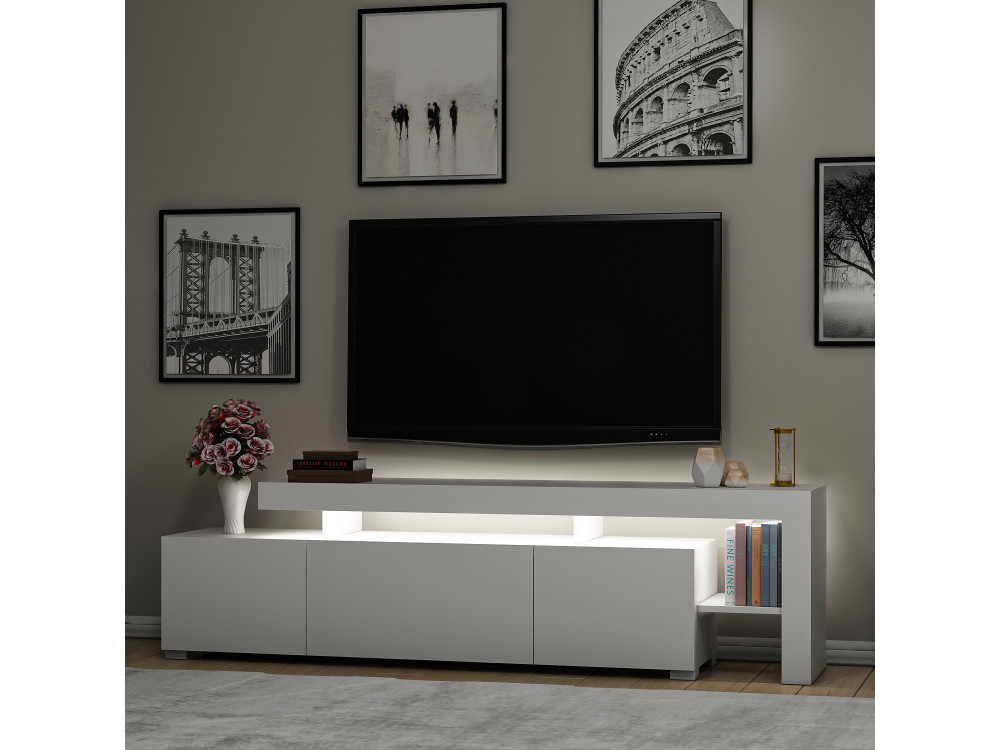 Drewniany stojak TV "Beliz" 192 x 37 x 53 cm - Biały