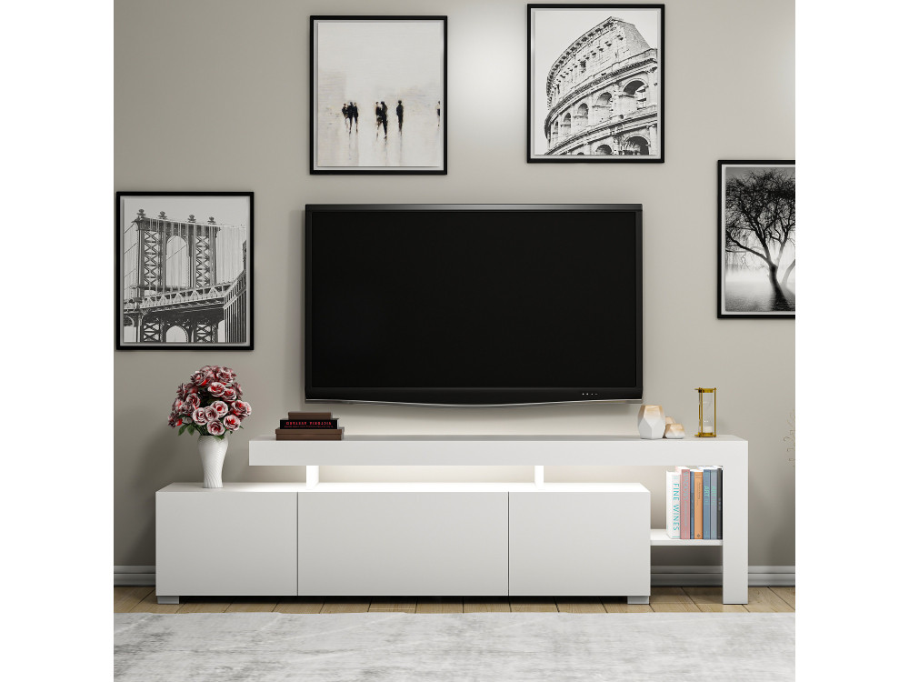 Drewniany stojak TV "Beliz" 192 x 37 x 53 cm - Biały