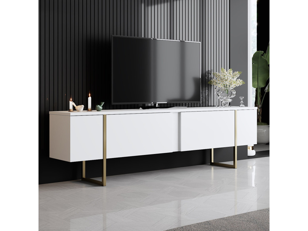 Drewniana podstawa pod telewizor "Luxe" - 180 x 30 x 50 cm - Białe złoto