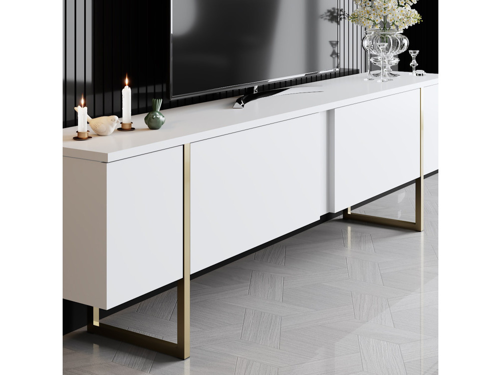 Drewniana podstawa pod telewizor "Luxe" - 180 x 30 x 50 cm - Białe złoto
