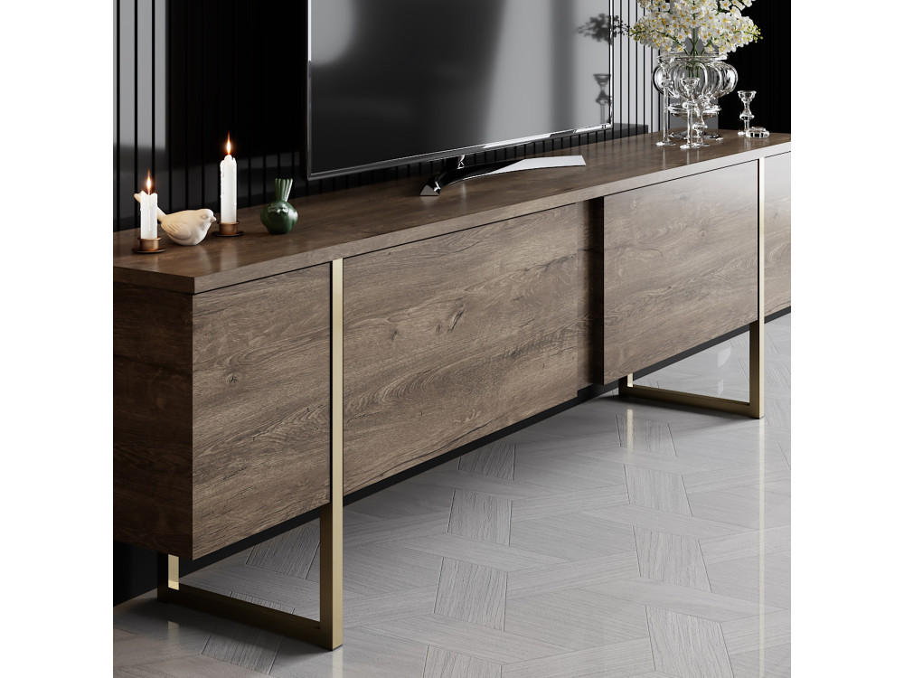 Drewniana podstawa pod telewizor "Luxe" - 180 x 30 x 50 cm - WalnutGold