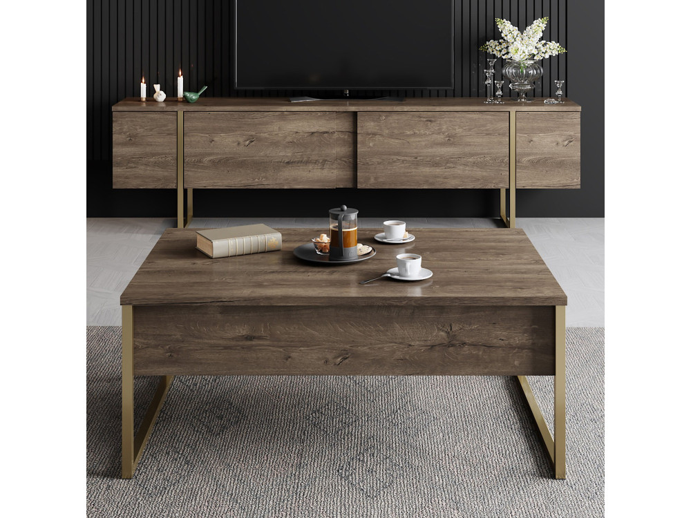 Drewniana podstawa pod telewizor "Luxe" - 180 x 30 x 50 cm - WalnutGold