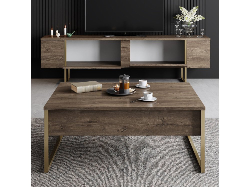 Drewniana podstawa pod telewizor "Luxe" - 180 x 30 x 50 cm - WalnutGold
