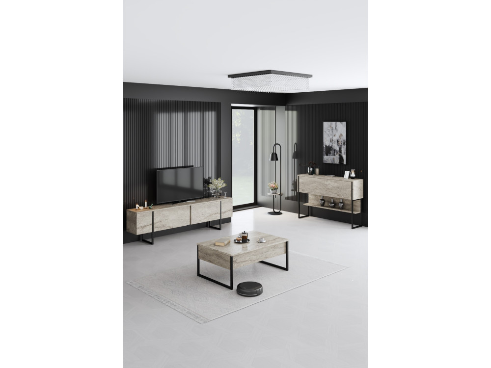 Drewniana podstawa pod telewizor "Luxe" - 180 x 30 x 50 cm - TravertineBlack