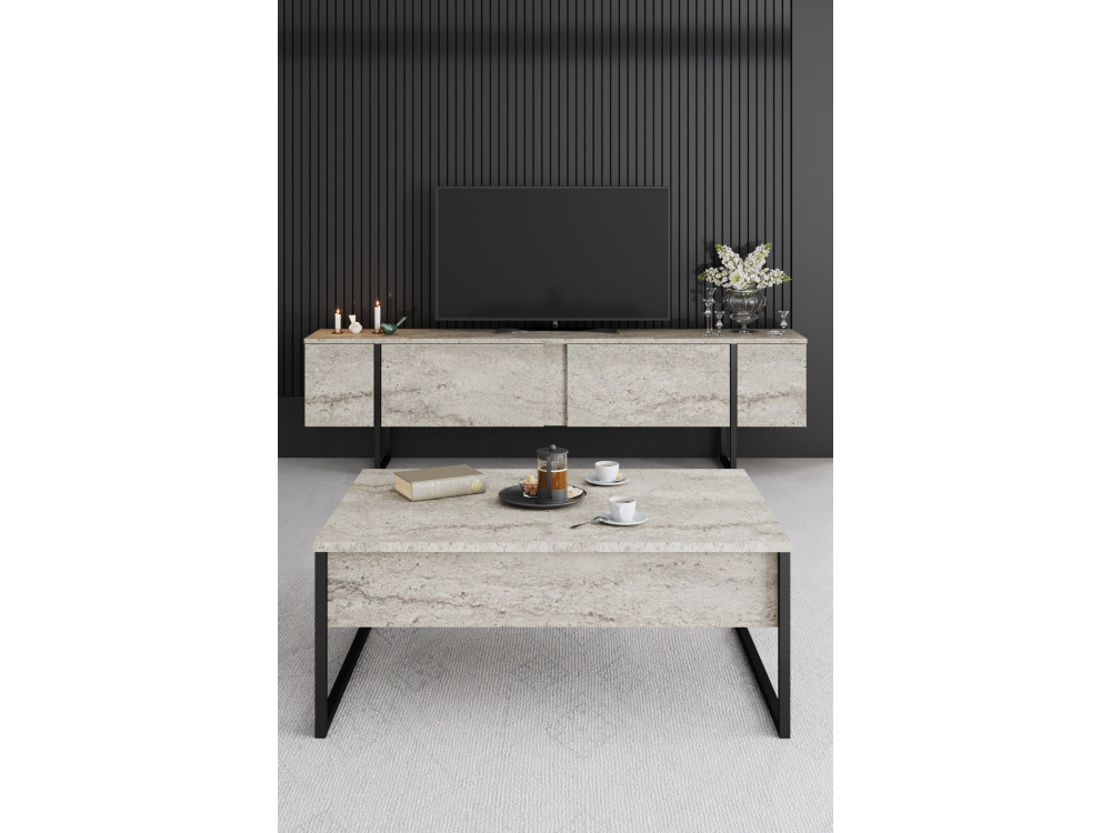 Drewniana podstawa pod telewizor "Luxe" - 180 x 30 x 50 cm - TravertineBlack