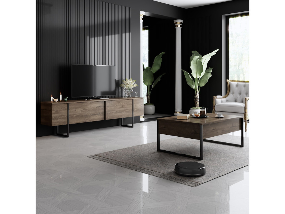Drewniana podstawa pod telewizor "Luxe" - 180 x 30 x 50 cm - orzech czarny