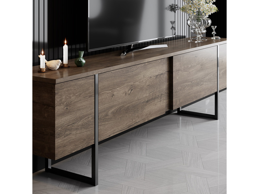 Drewniana podstawa pod telewizor "Luxe" - 180 x 30 x 50 cm - orzech czarny