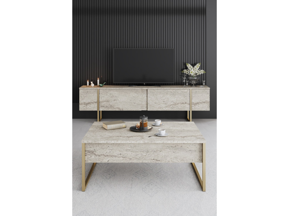 Drewniana podstawa pod telewizor "Luxe" - 180 x 30 x 50 cm - TravertinOr