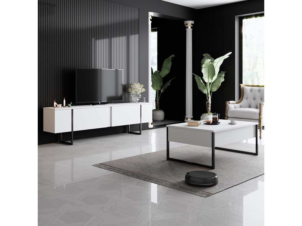 Drewniana podstawa pod telewizor "Luxe" - 180 x 30 x 50 cm - Biały