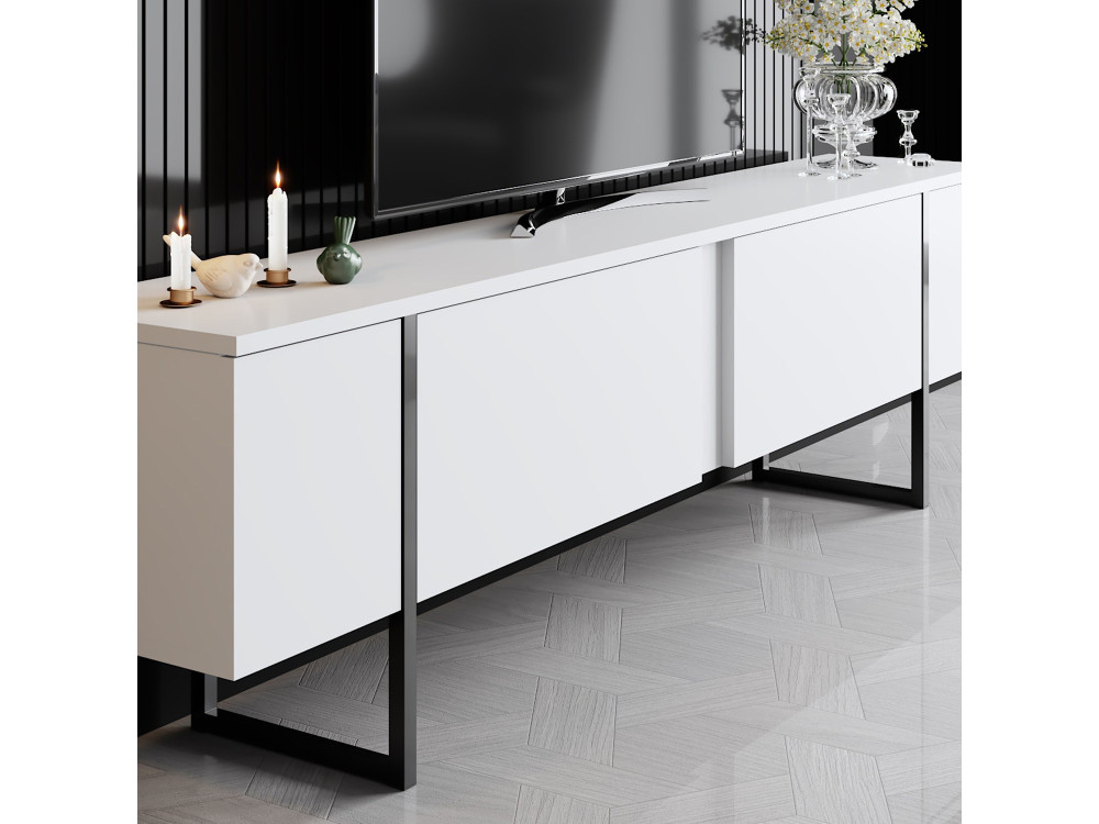 Drewniana podstawa pod telewizor "Luxe" - 180 x 30 x 50 cm - Biały