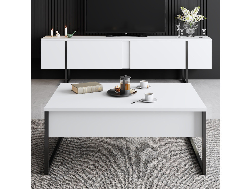 Drewniana podstawa pod telewizor "Luxe" - 180 x 30 x 50 cm - Biały