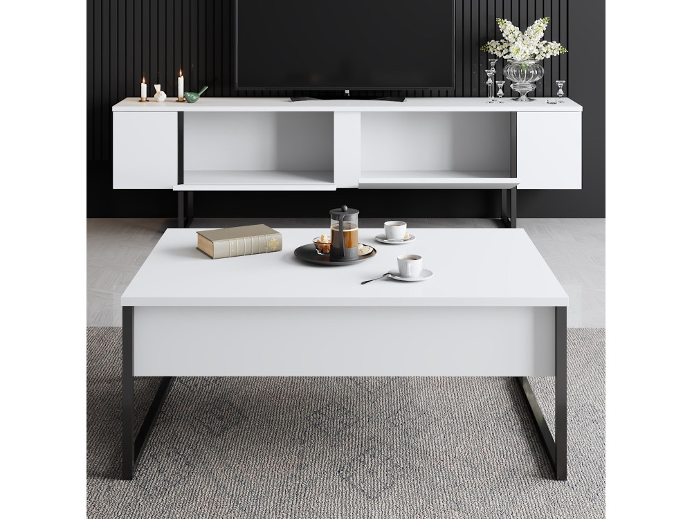 Drewniana podstawa pod telewizor "Luxe" - 180 x 30 x 50 cm - Biały