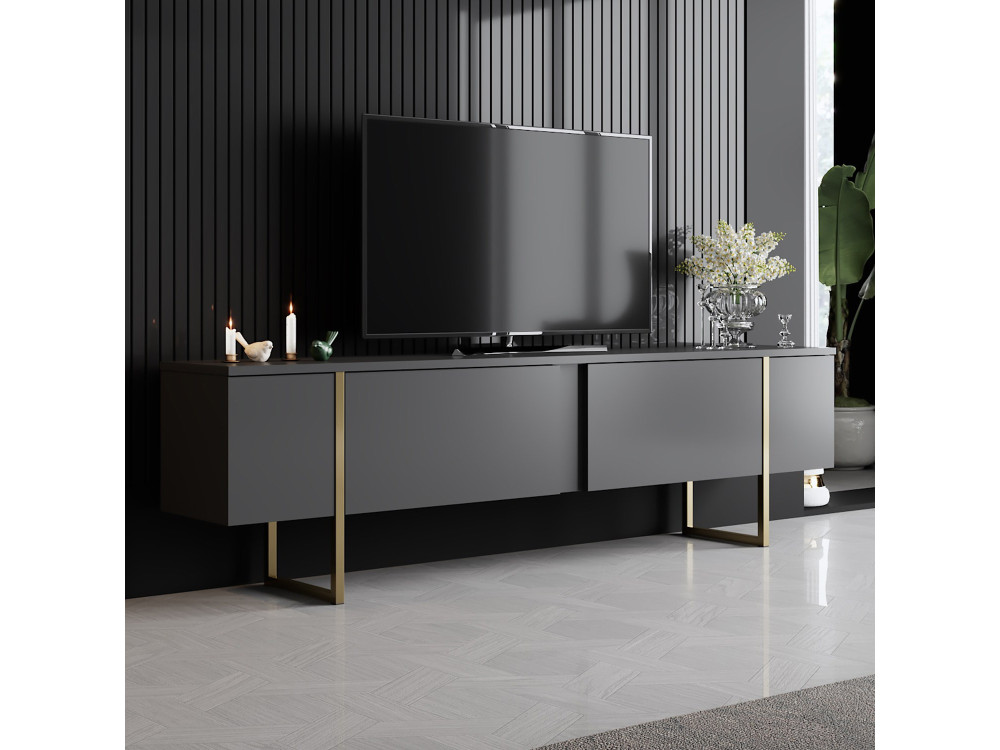 Drewniany stojak TV "Luxe" - 180 x 30 x 50 cm - Złoty